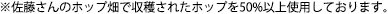 ※佐藤さんのホップ畑で収穫されたホップを50%以上使用しております。