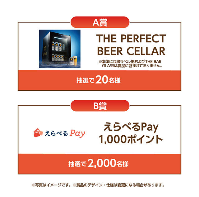 A賞:THE PERFECT BEER CELLAR B賞:えらべるPay1,000ポイント