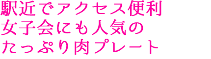 駅近でアクセス便利　女子会にも人気のたっぷり肉プレート