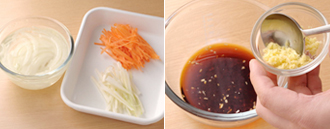 にんじんは皮をむき、長さ5センチのせん切りにする。玉ねぎは薄切りにし、水に2～3分さらしてかるく揉んで、辛みを抜いてから水気を絞る。セロリは長さ5センチのせん切りにする。Aのにんにく、しょうがをみじん切りにする。Aの材料をボウルで混ぜ合わせ、たれを作る。いさきが焼けたら皿に盛り、にんじん、玉ねぎ、セロリを混ぜてのせ、たれをかける。ごま油大さじ2をフライパンで熱し、野菜の上からかける。