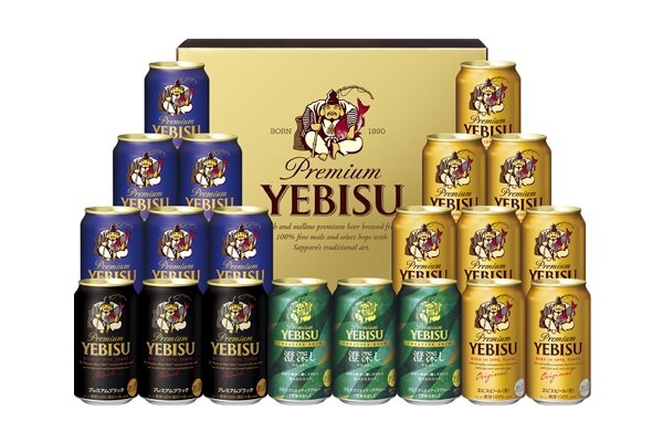 ヱビスビール缶350ml×8本、ヱビス クリエイティブブリュー 澄深し缶350ml×3本、ヱビス プレミアムエール缶350ml×6本、ヱビス プレミアムブラック缶350ml×3本
