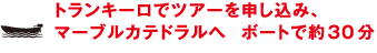 トランキーロでツアーを申し込み、マーブルカテドラルへ　ボートで約30分