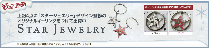 11月より実施中！上記4点に「スタージュエリー」デザイン監修のオリジナルキーリングをつけて出荷中　STAR JEWELRY　キーリングは全2種類でご用意しています。